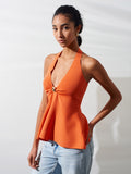 Peplumtopp i Stickat med Halterneck – Orange