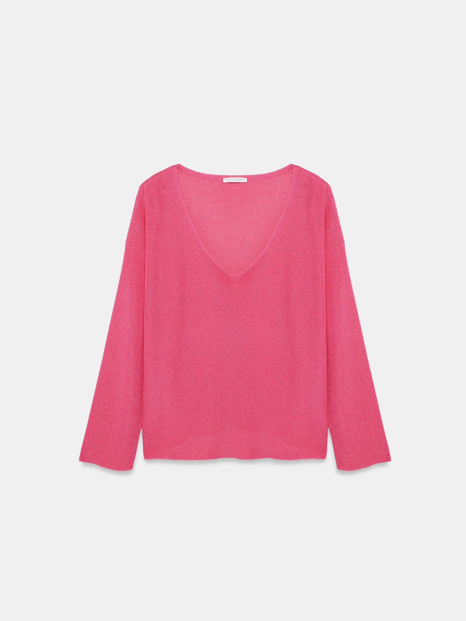 Finstickad tröja med V-ringning – Fuchsia