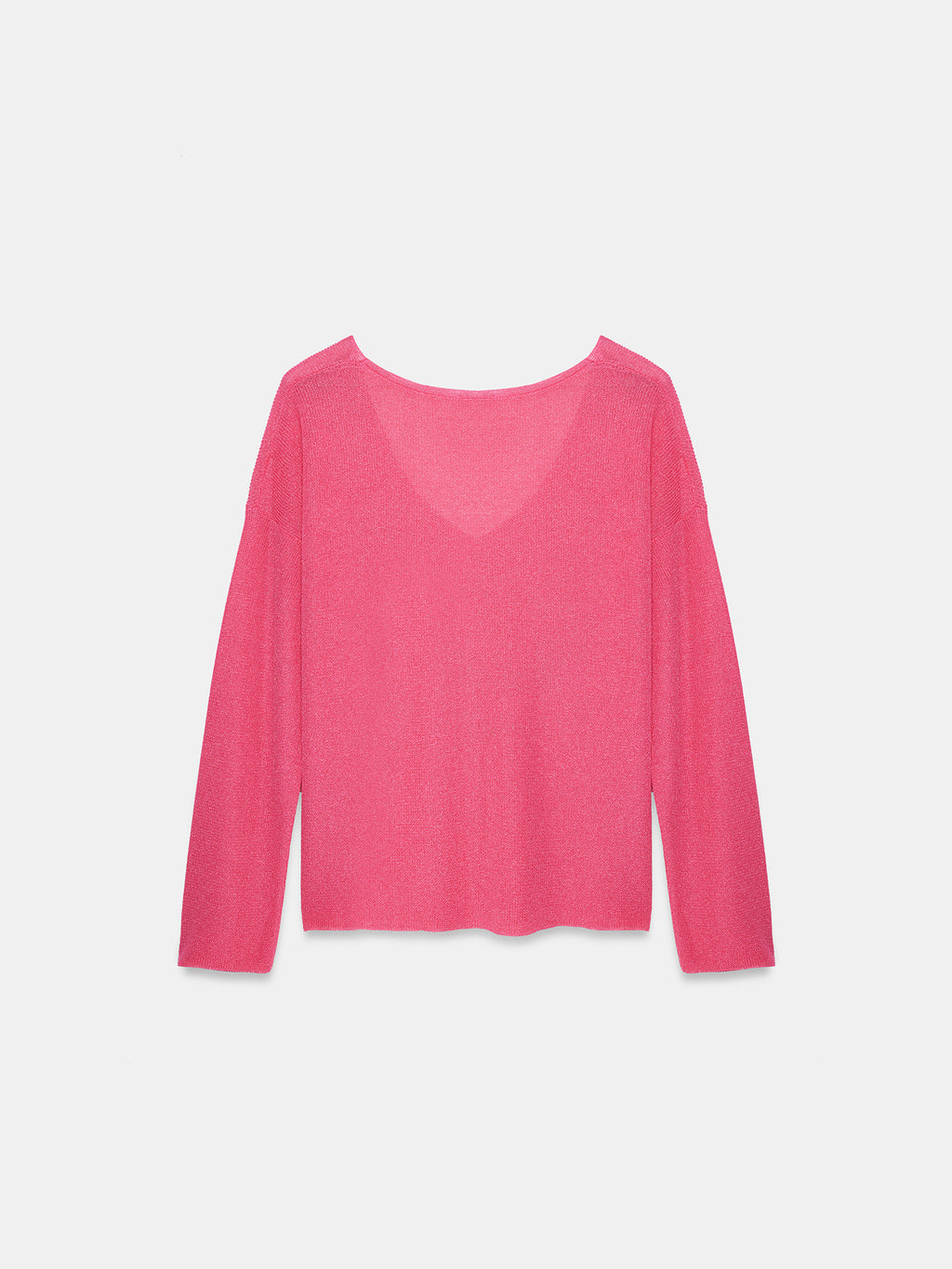 Finstickad tröja med V-ringning – Fuchsia