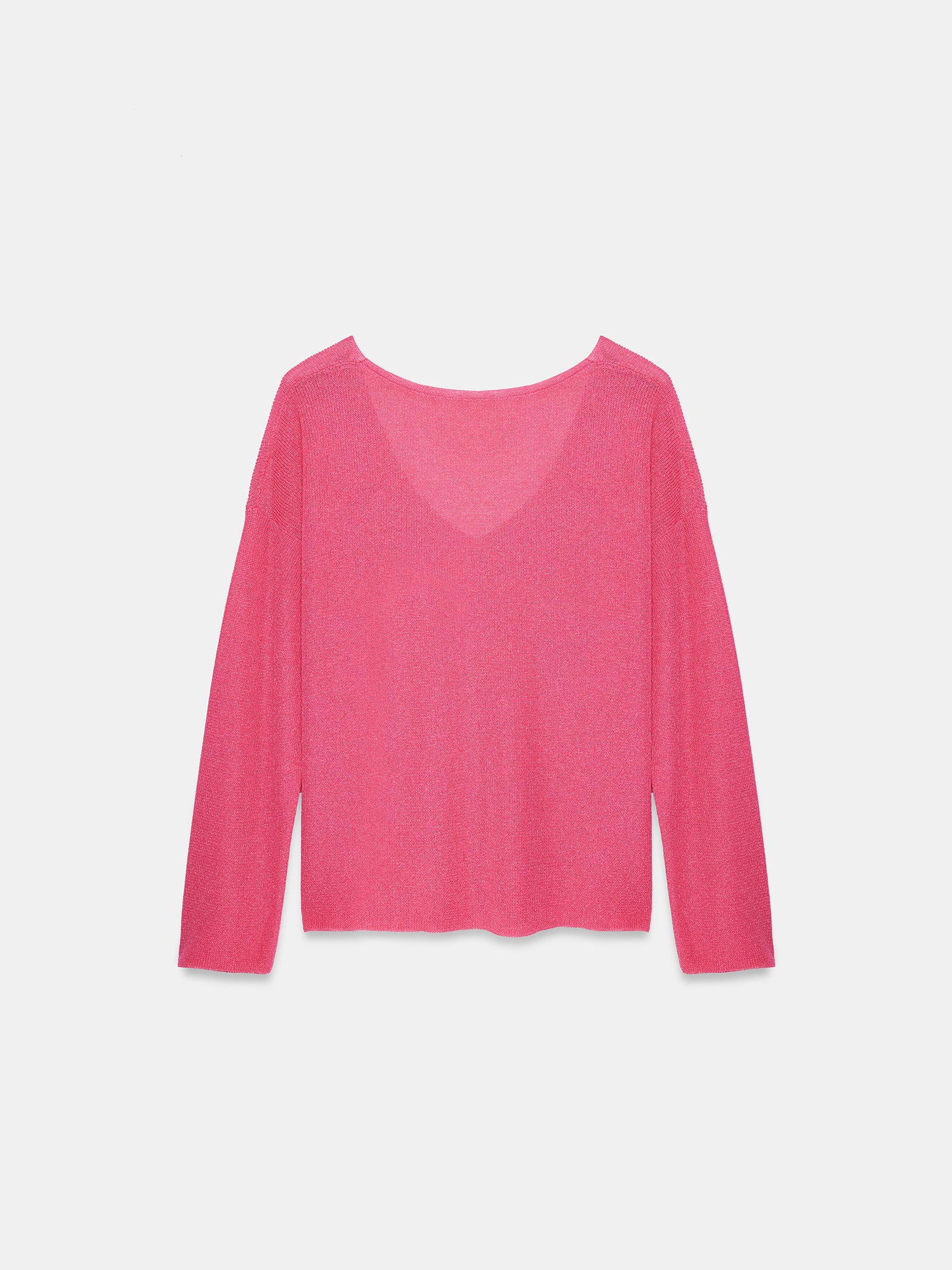 Finstickad tröja med V-ringning – Fuchsia