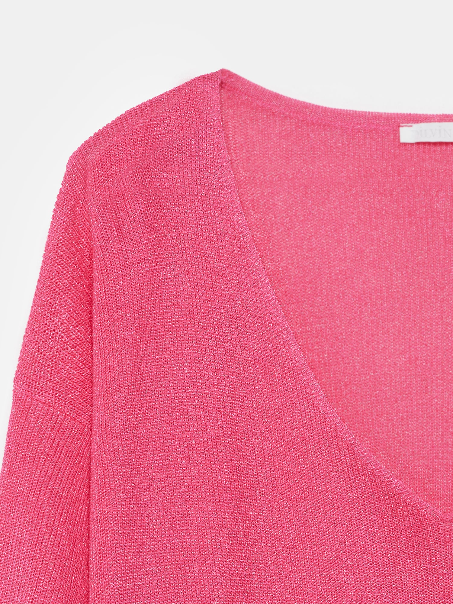 Finstickad tröja med V-ringning – Fuchsia