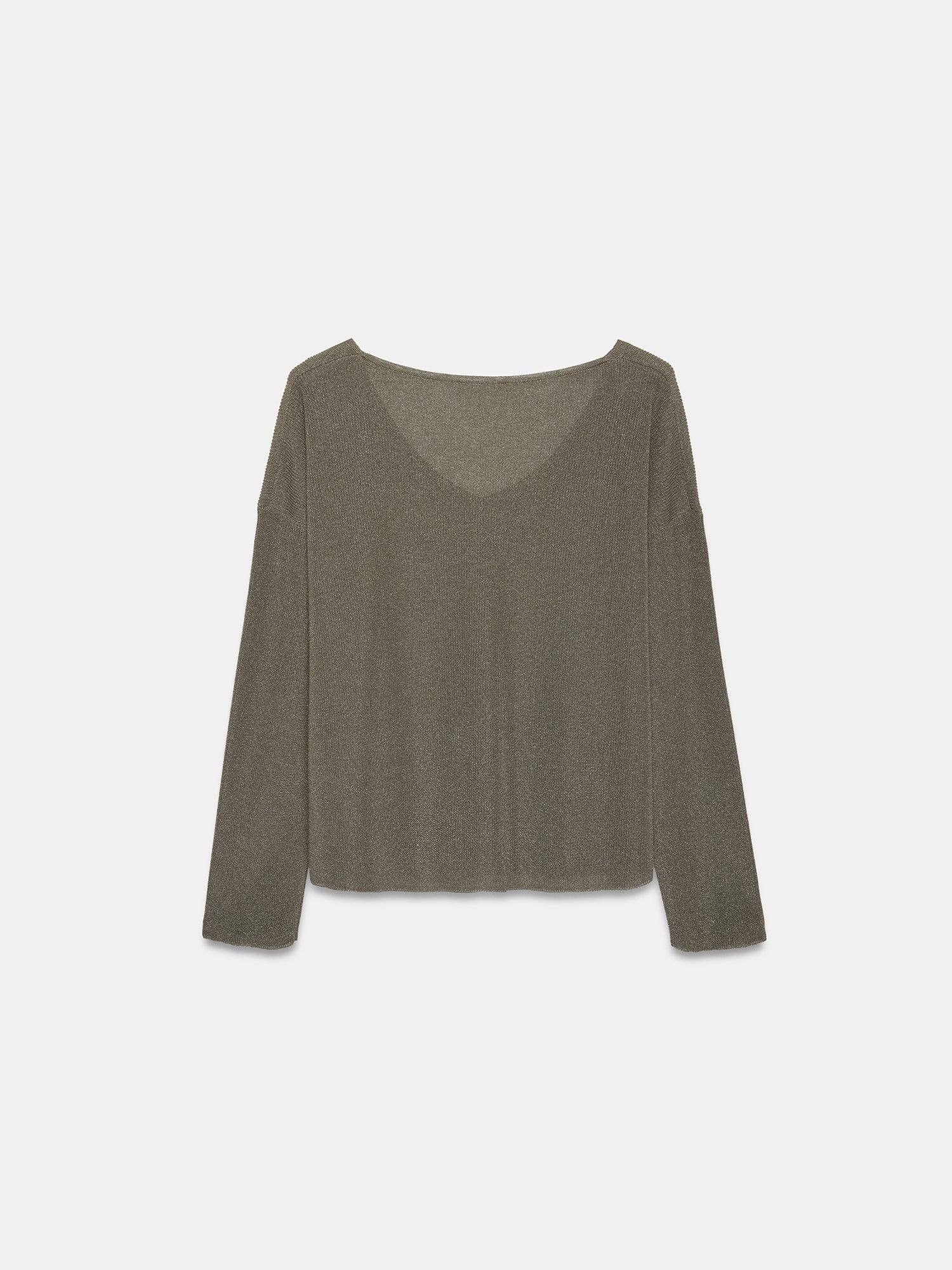 Finstickad tröja med V-ringning – Khaki