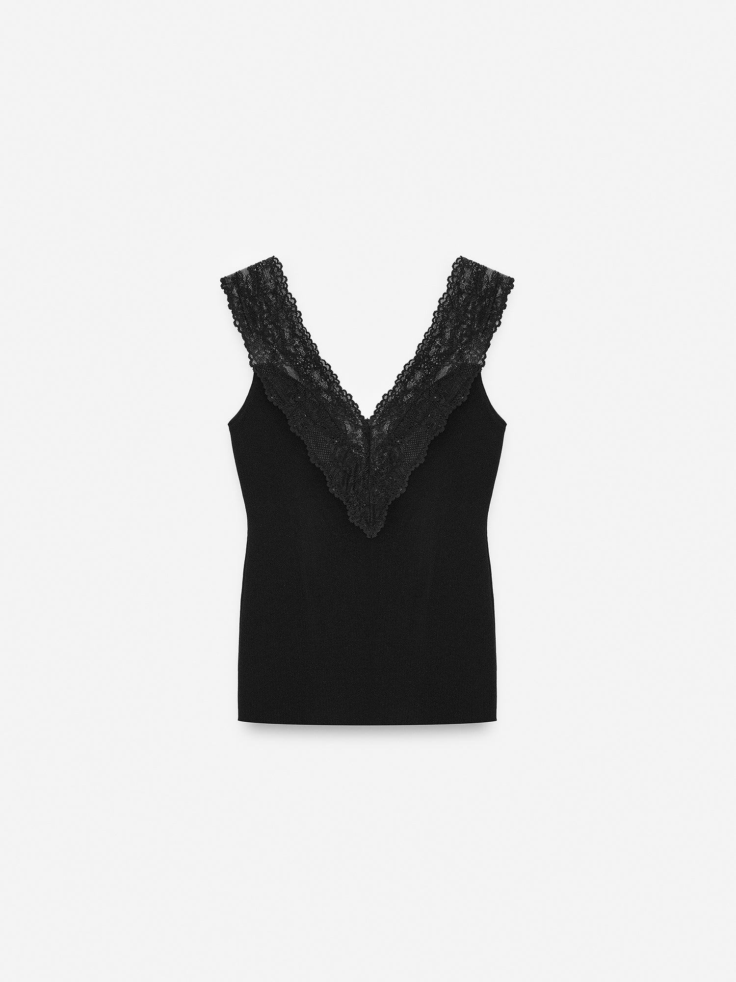 Elegant spetsblus med V-ringning - Svart