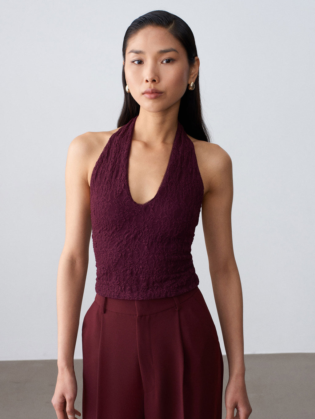 Halterneck spetstopp - Bordeaux