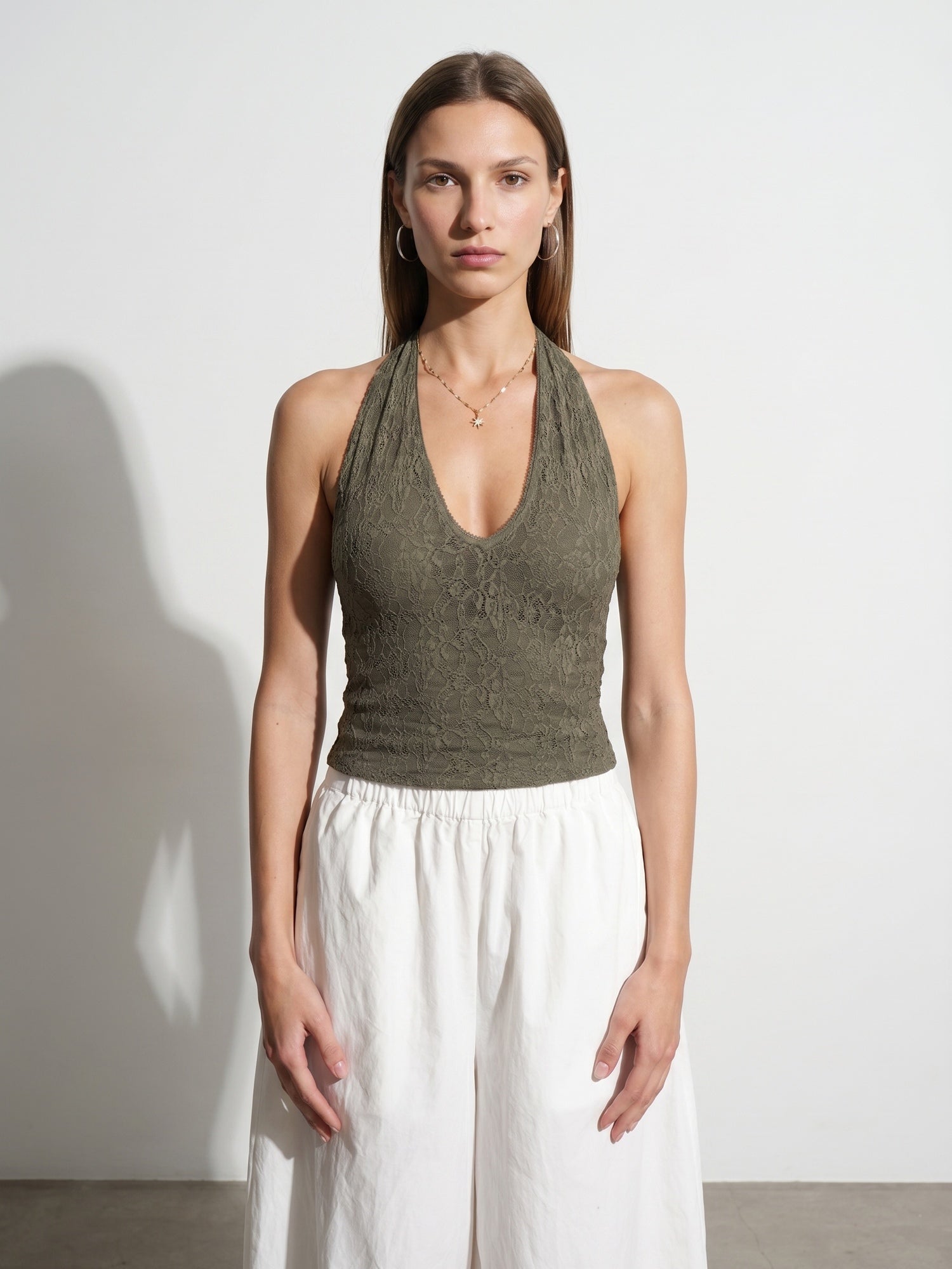 Halterneck spetstopp – Khaki