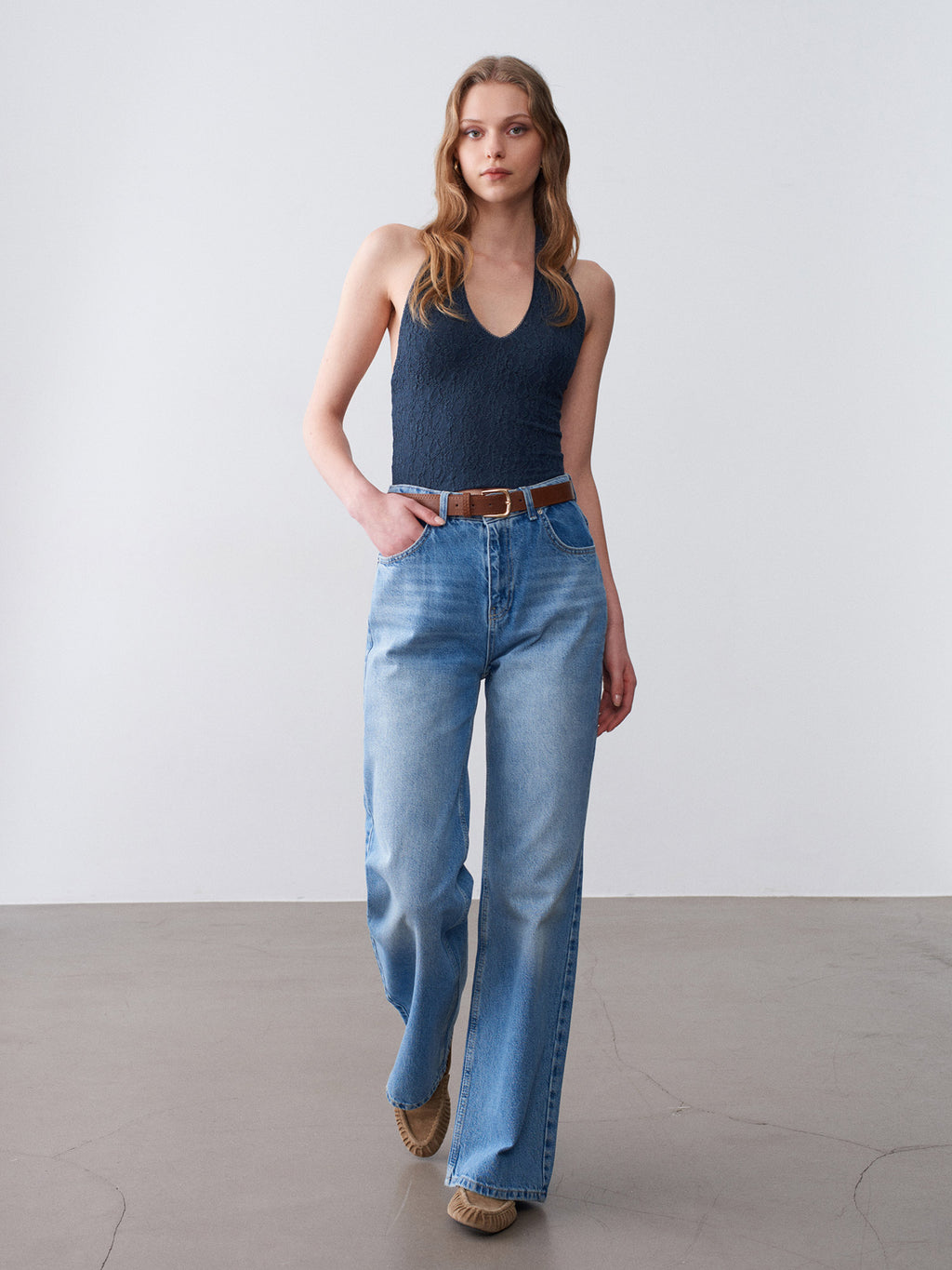 Halterneck spetstopp - Indigo