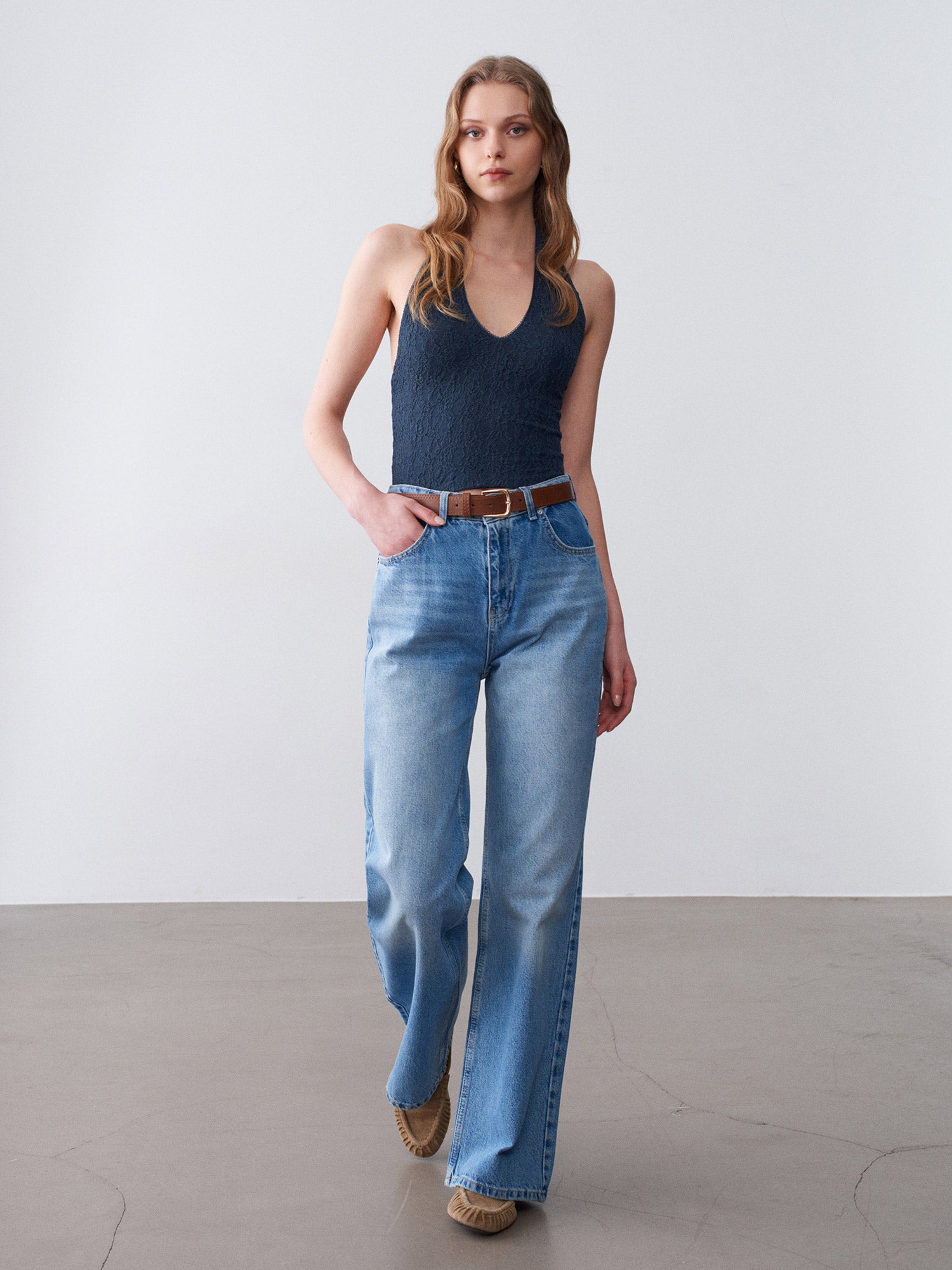 Halterneck spetstopp - Indigo