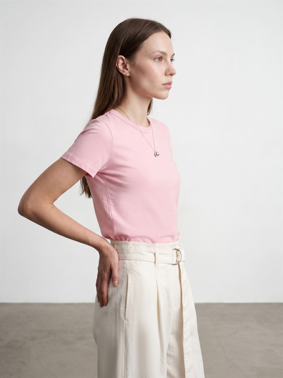 T-shirt med Rund Halsringning - Puderrosa