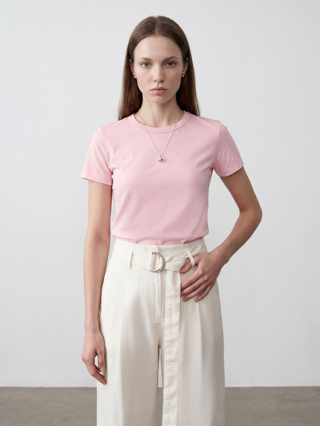 T-shirt med Rund Halsringning - Puderrosa