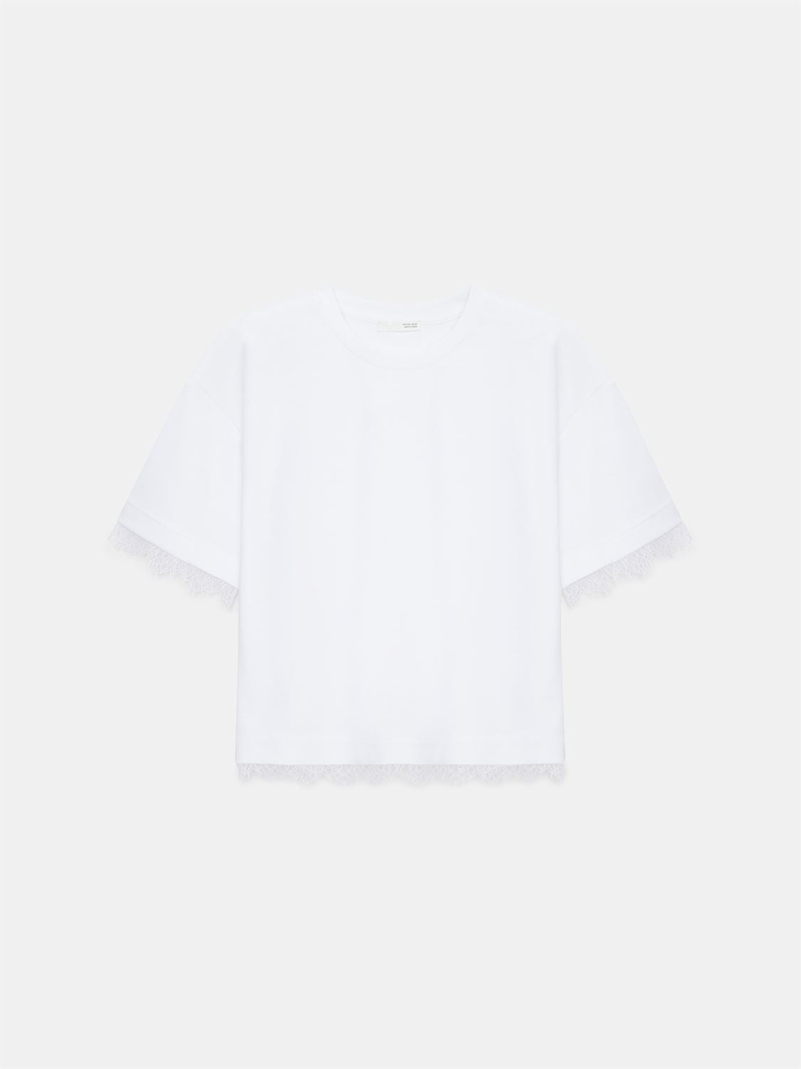 T-shirt med spetskant - Vit