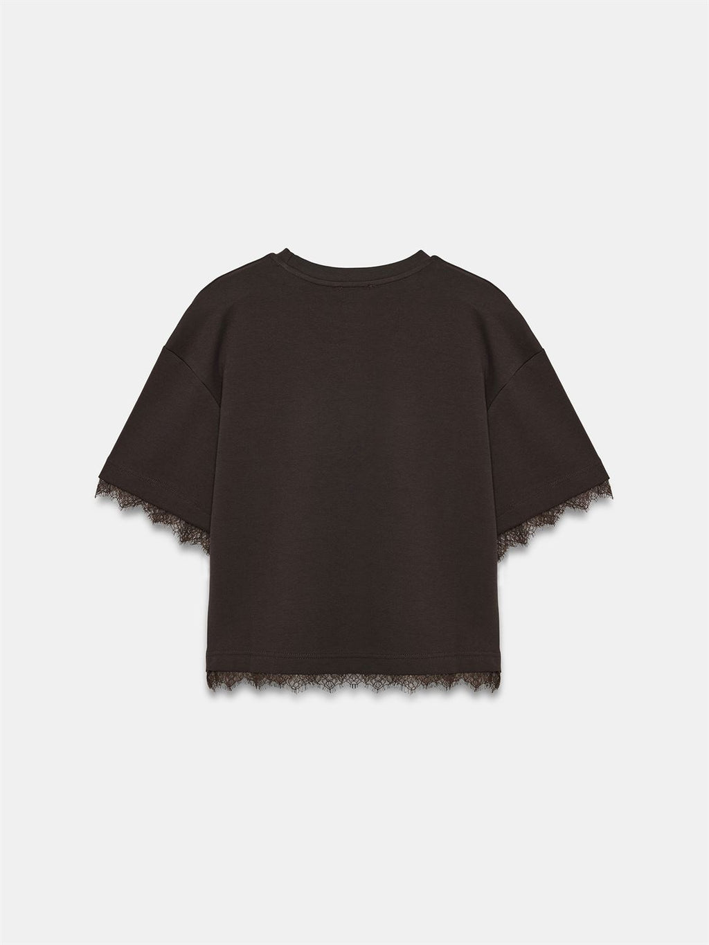 T-shirt med spetskant - Mörkbrun