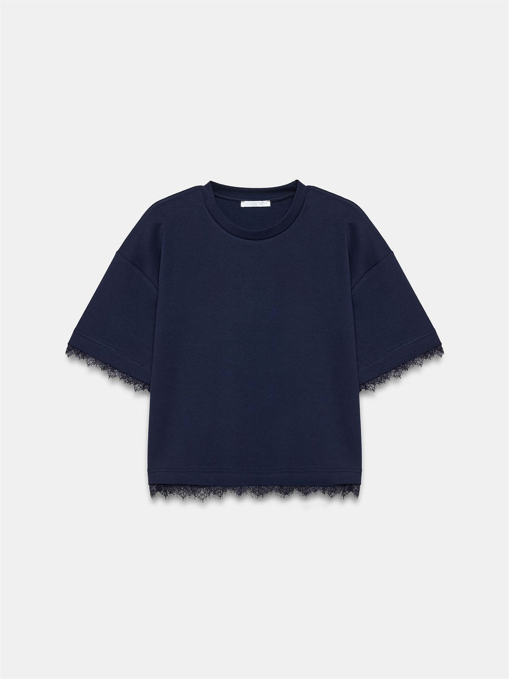 T-shirt med spetskant - Marinblå