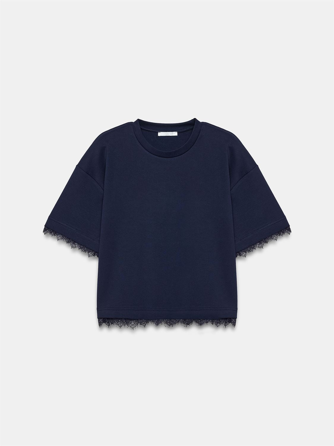 T-shirt med spetskant - Marinblå
