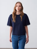 T-shirt med spetskant - Marinblå
