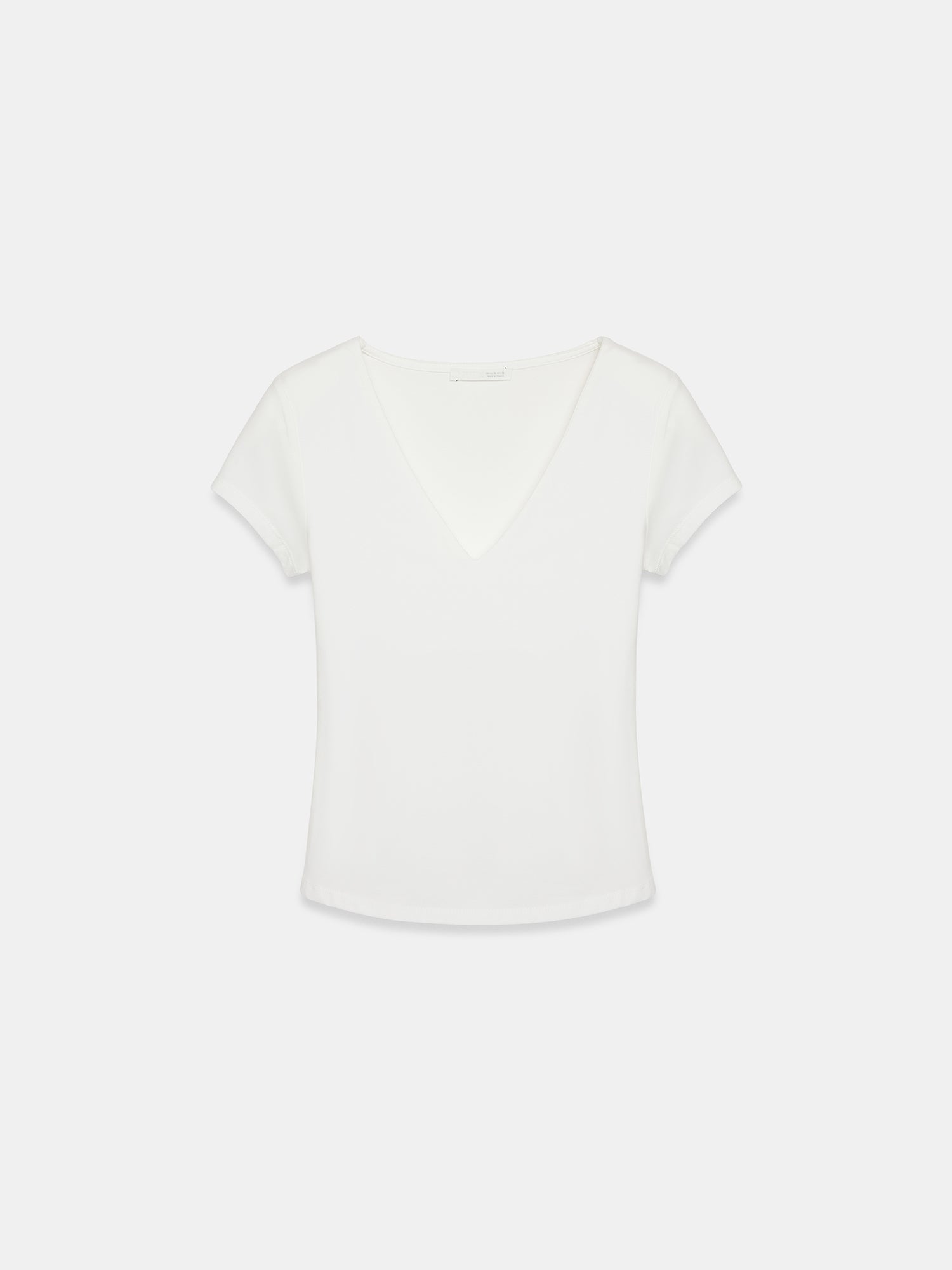 V-ringad bomulls-T-shirt - Ekru