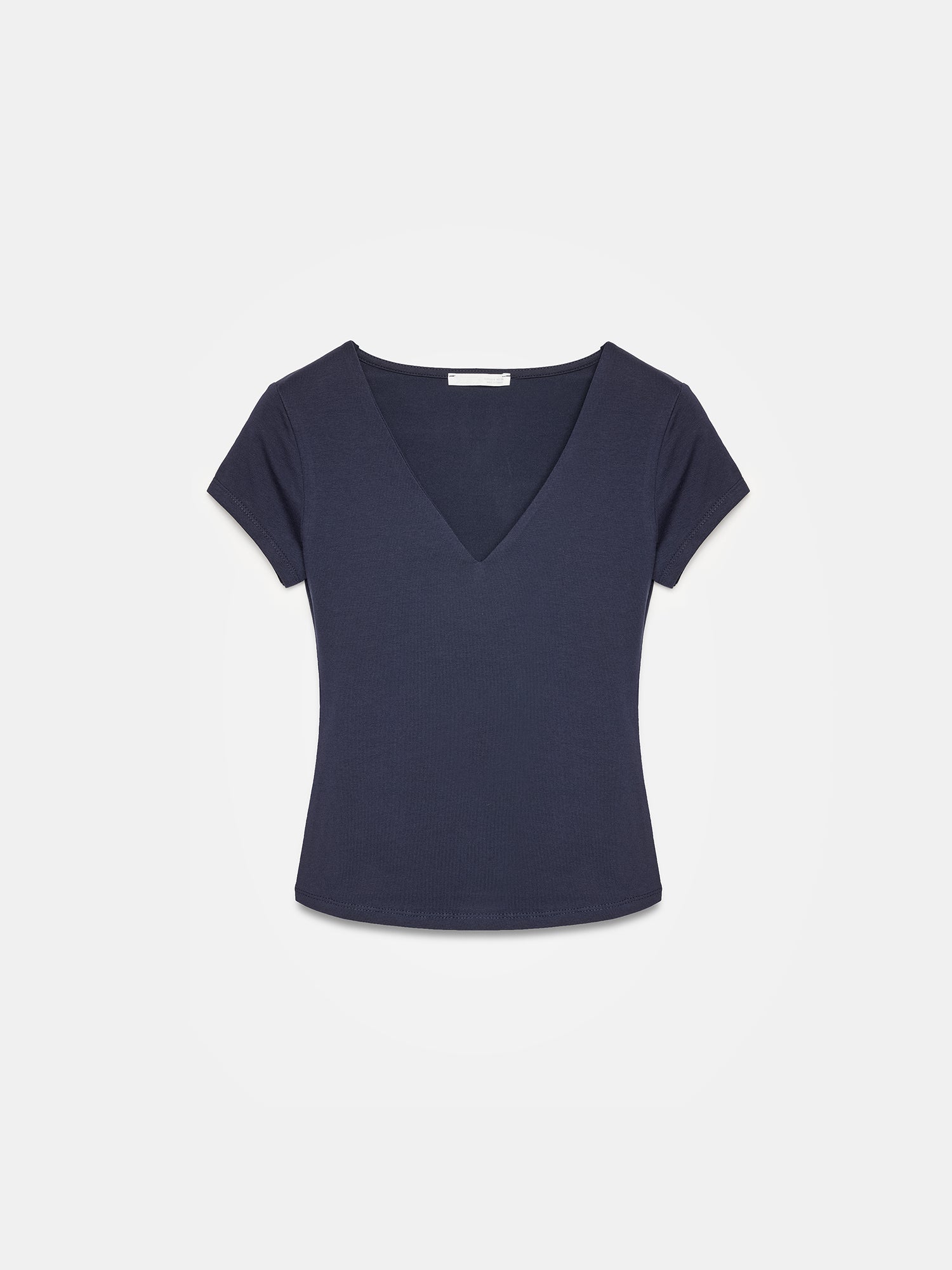 V-ringad bomulls-T-shirt - Marinblå