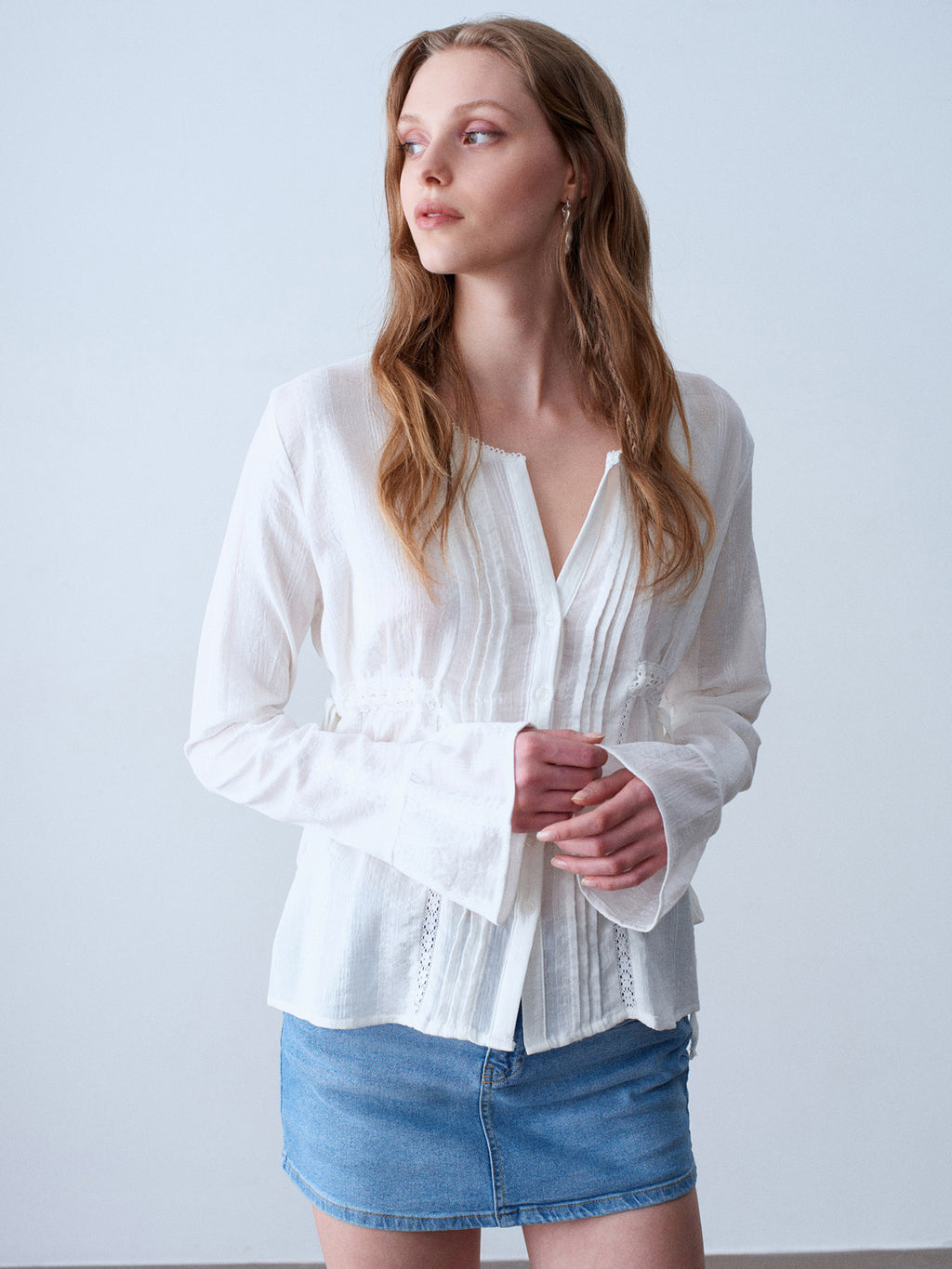 Broderad Långärmad Skjorta – Ecru