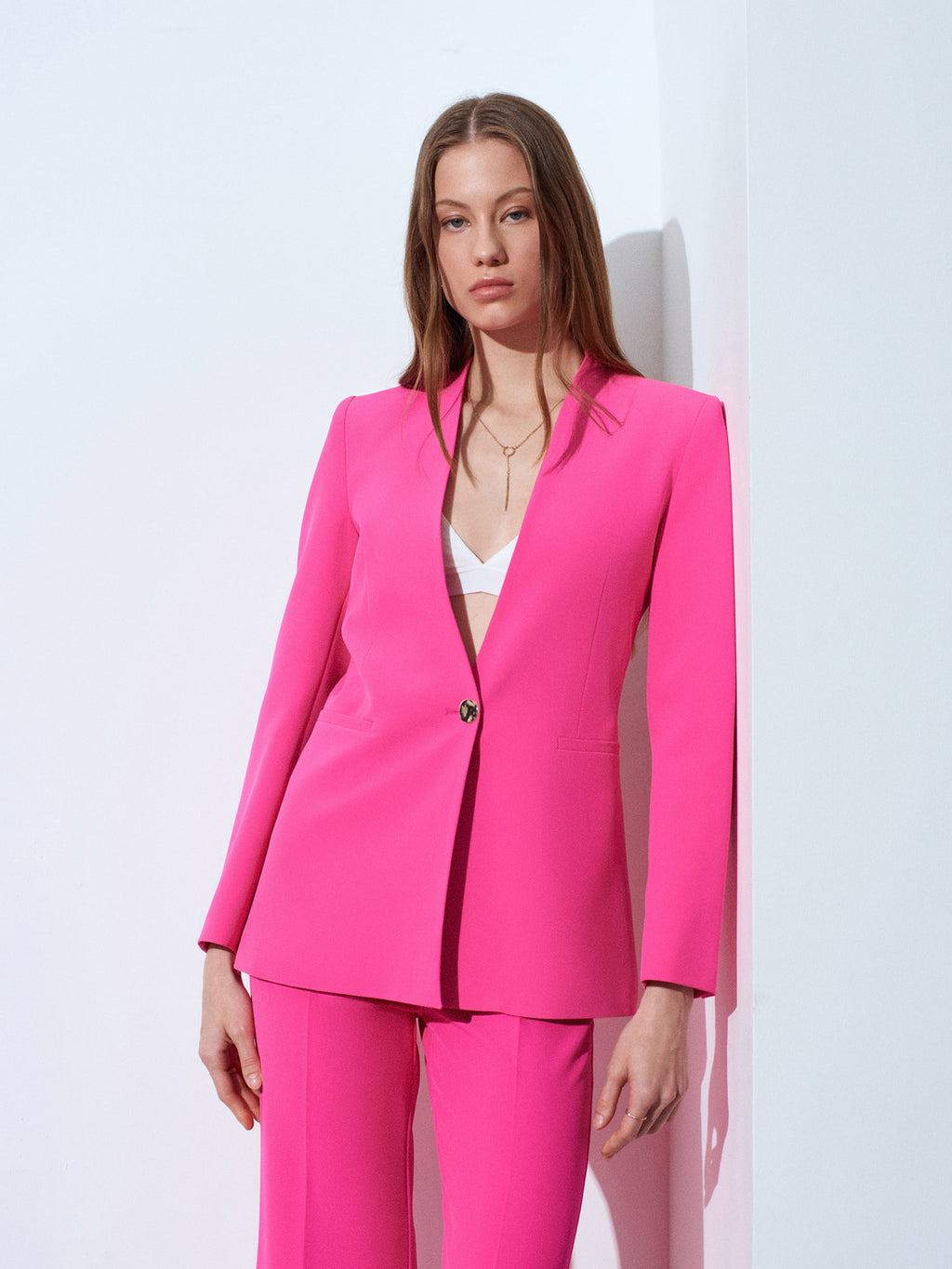 Figursydd kraglös kavaj - Fuchsia