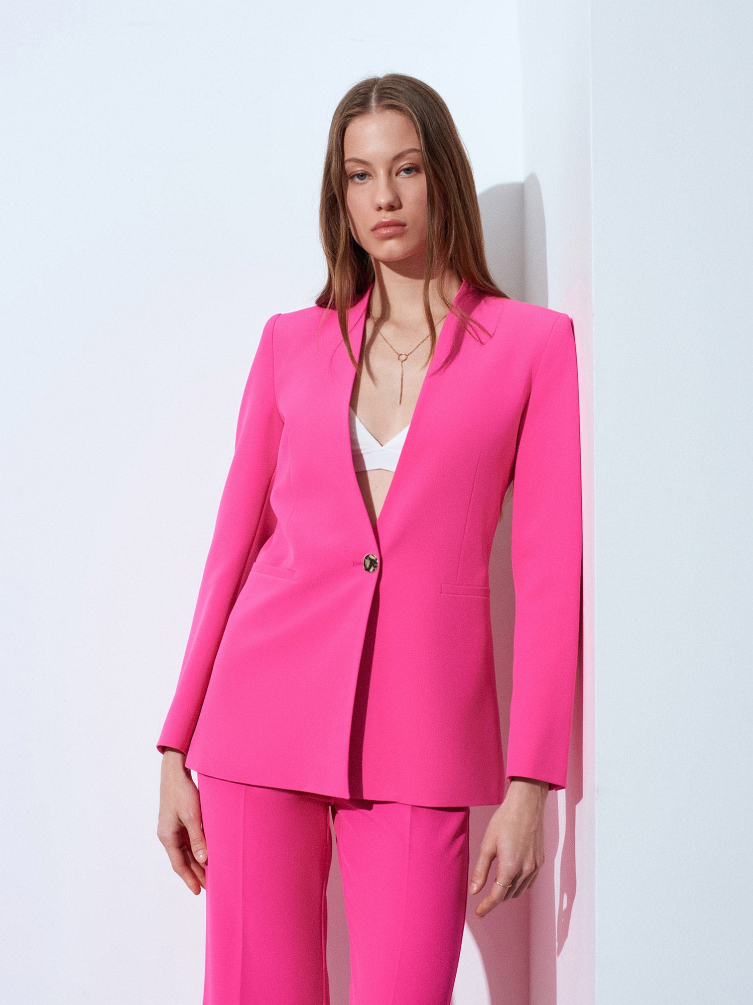 Figursydd kraglös kavaj - Fuchsia
