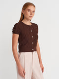 Texturerad stickad kofta - Brun