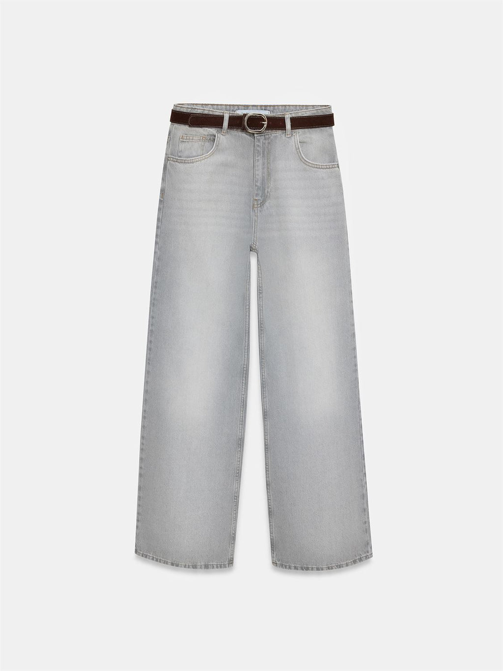 Wide leg-jeans med bälte - Grå