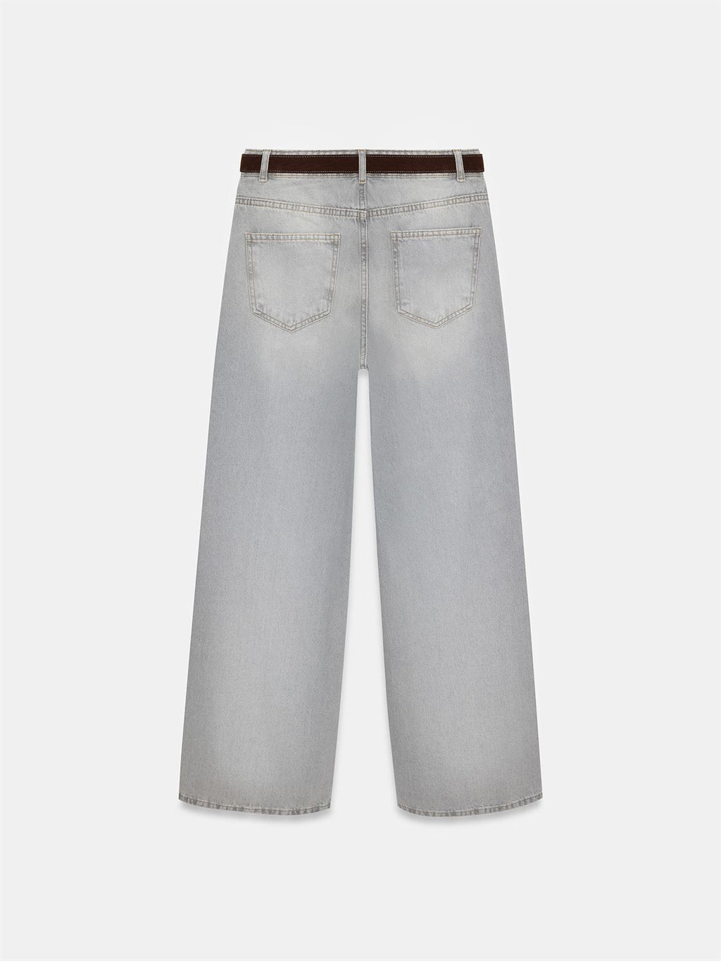 Wide leg-jeans med bälte - Grå