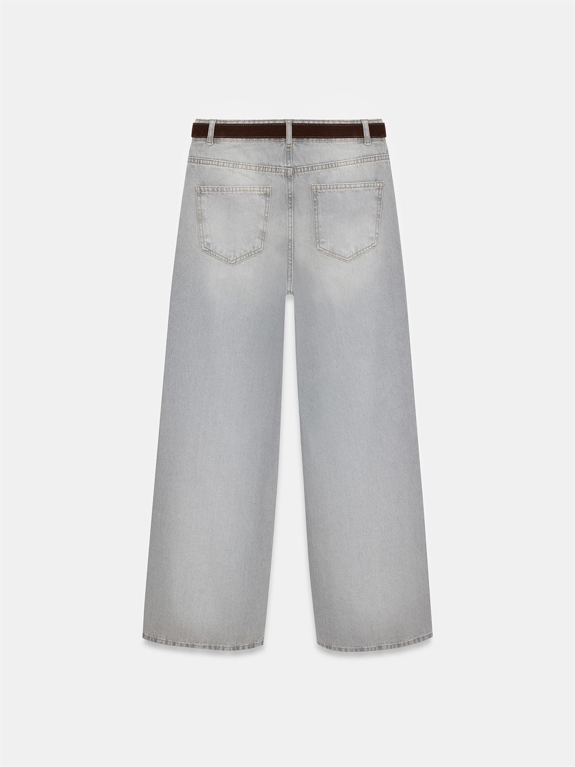 Wide leg-jeans med bälte - Grå