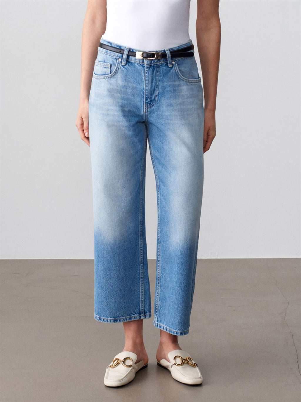 Lågmidjade cropped jeans - Blå