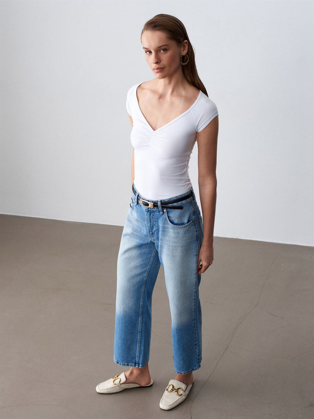 Lågmidjade cropped jeans - Blå