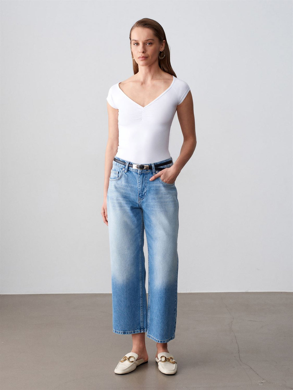 Lågmidjade cropped jeans - Blå
