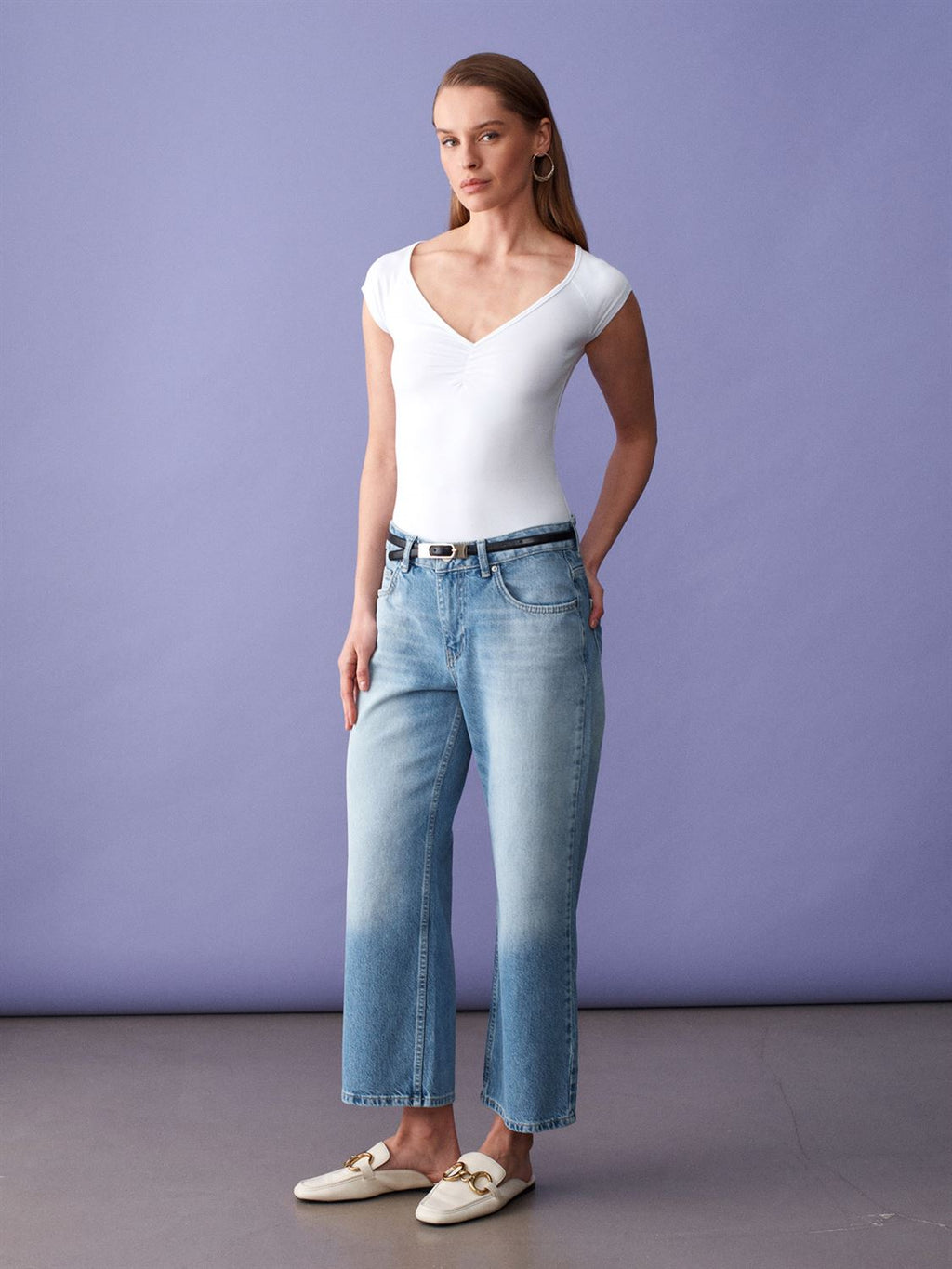 Lågmidjade cropped jeans - Blå