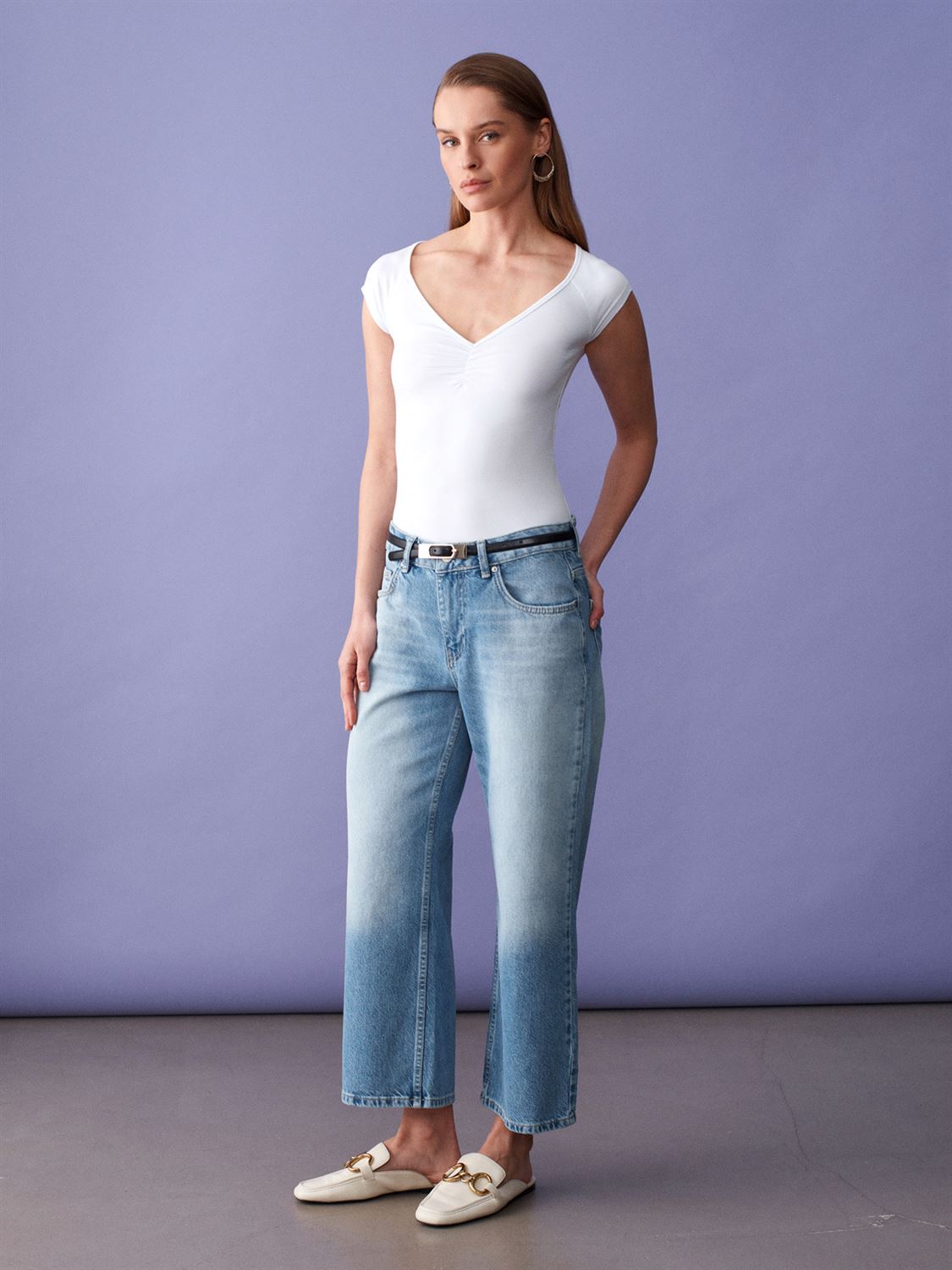 Lågmidjade cropped jeans - Blå