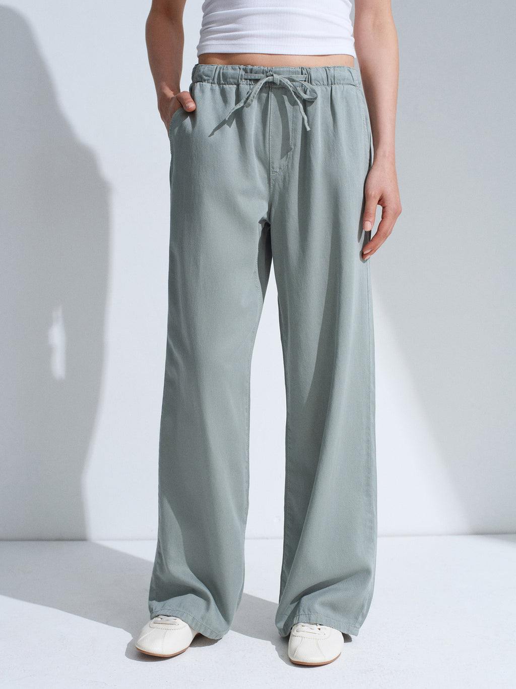 Jeans med Resår i Midjan - Khaki