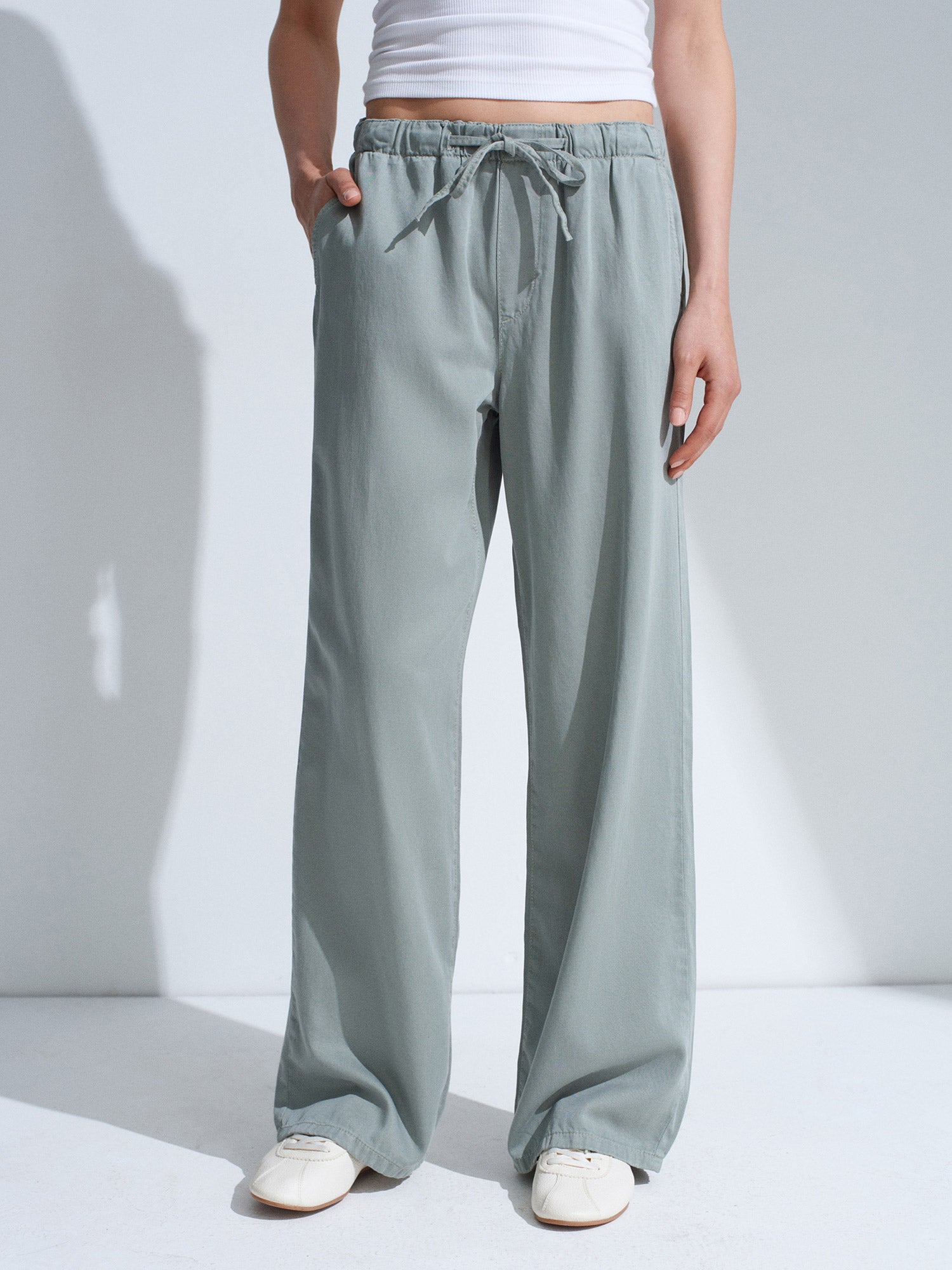 Jeans med Resår i Midjan - Khaki