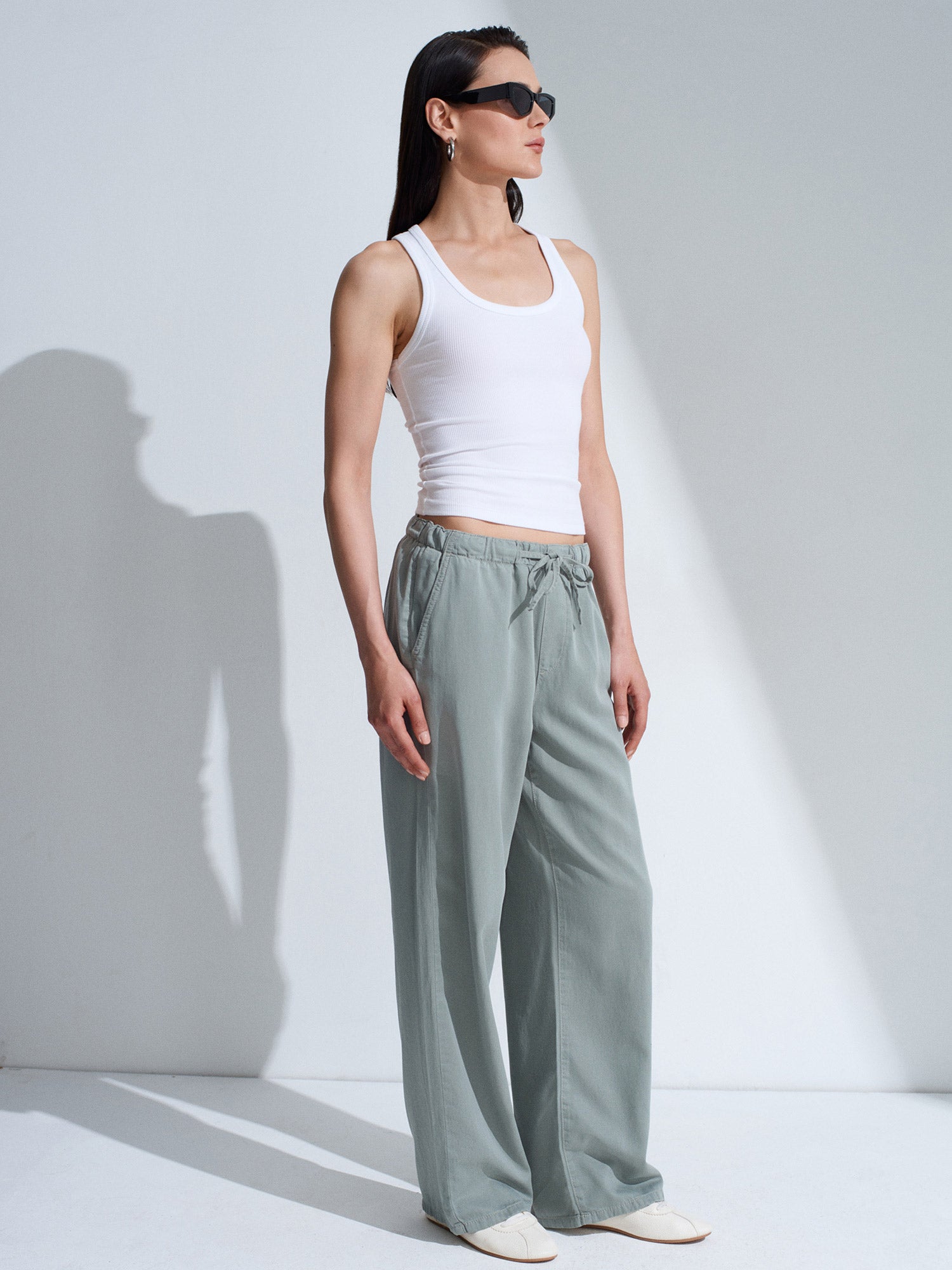 Jeans med Resår i Midjan - Khaki