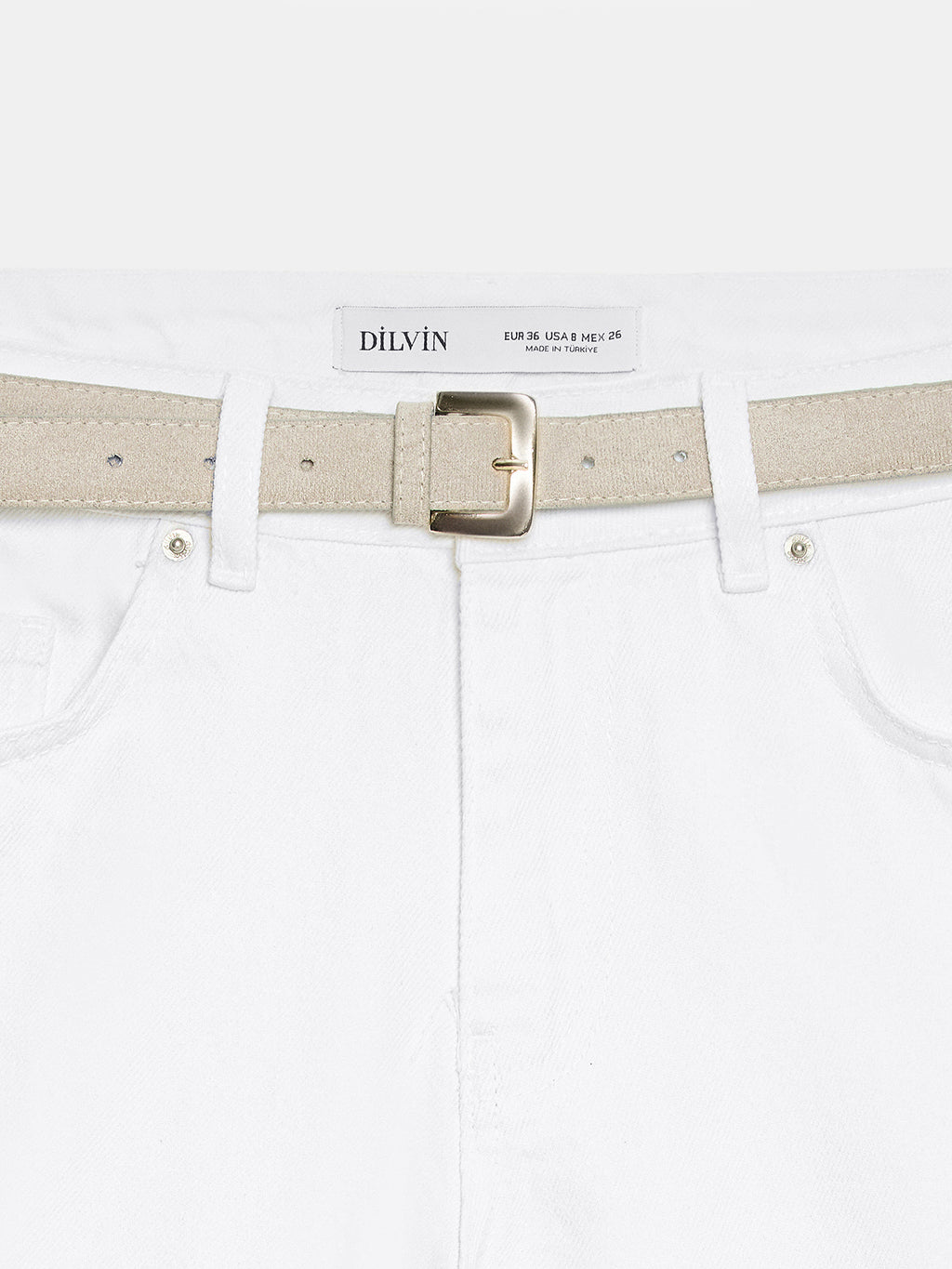 Denimshorts med Skärp – Vit