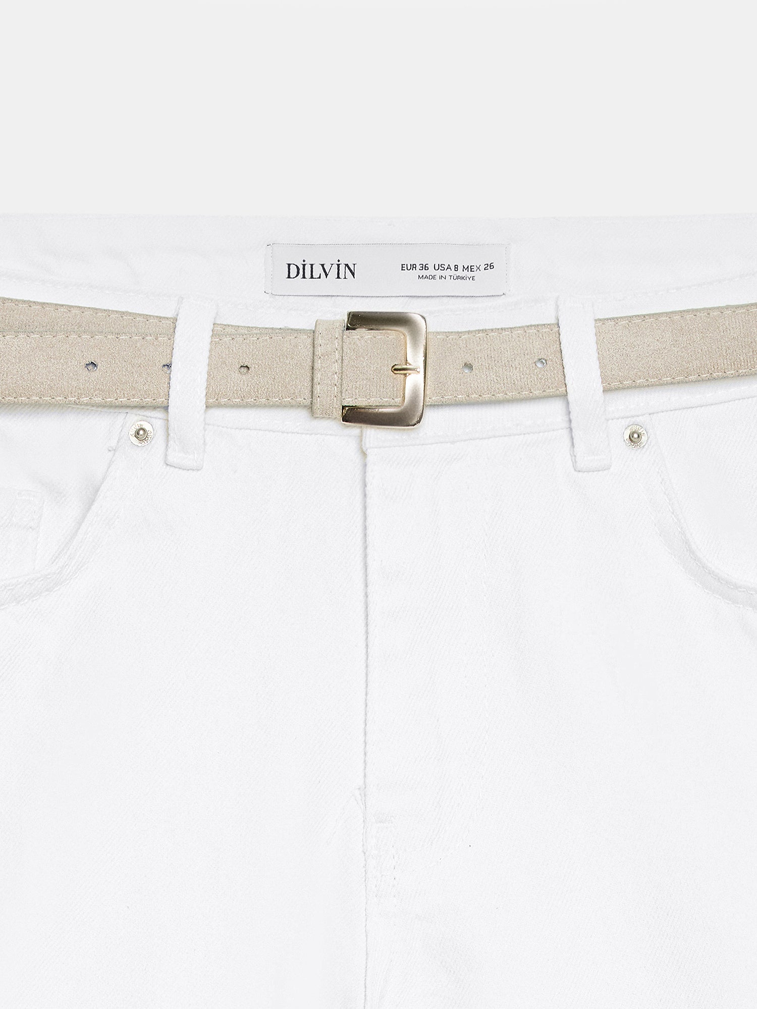Denimshorts med Skärp – Vit