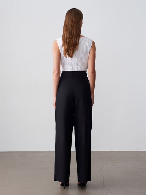 Linen blend trousers with belt - Black
