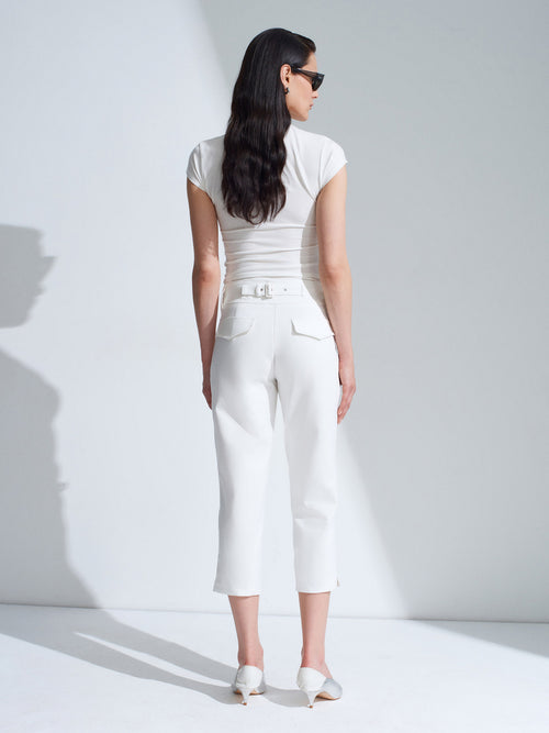 Capri Pants with Buttons and Slit – White