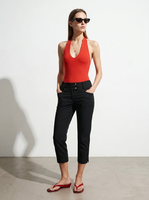 Capri Pants with Buttons and Slits – Black