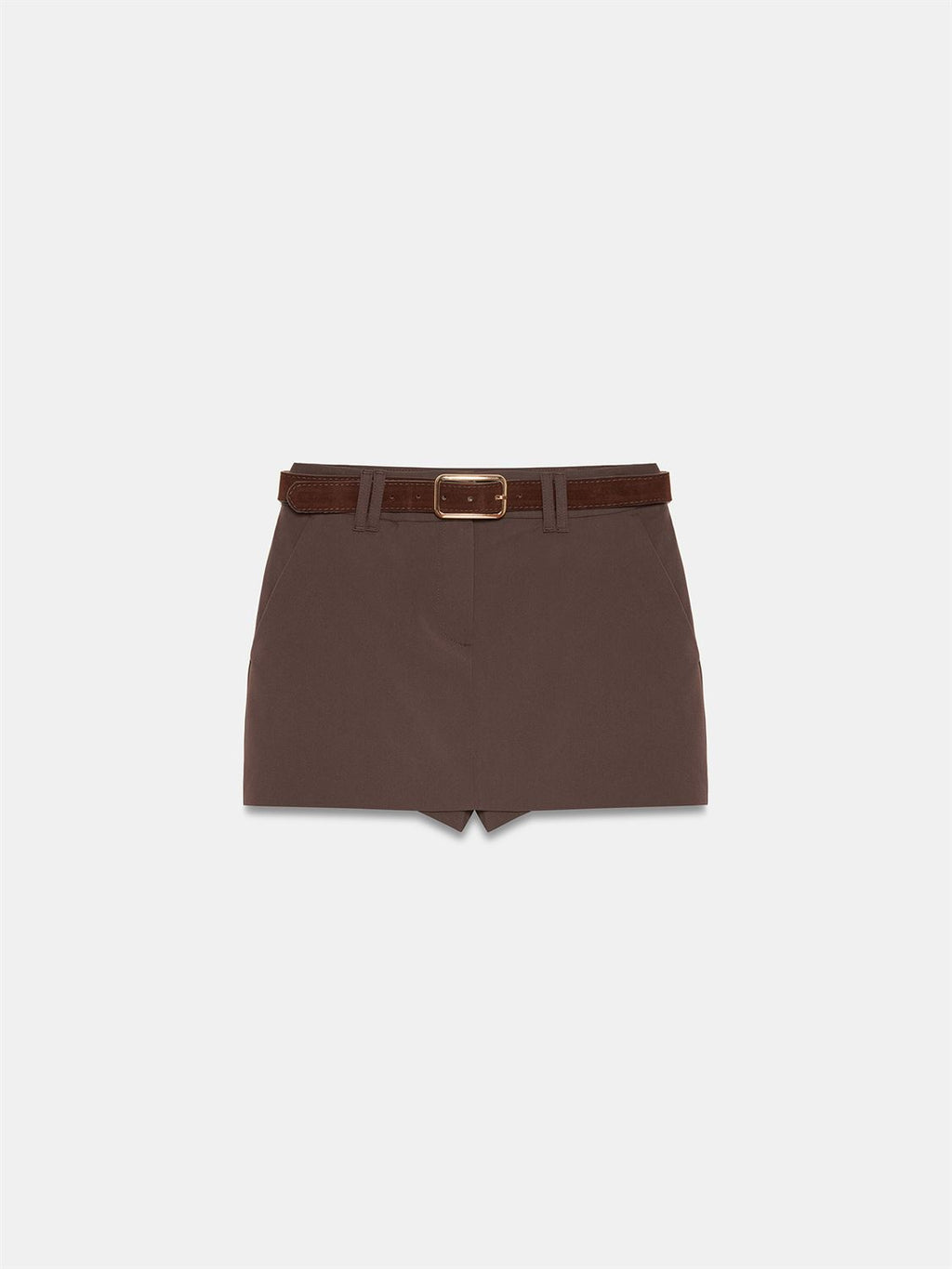Bältad mini skort - Brun