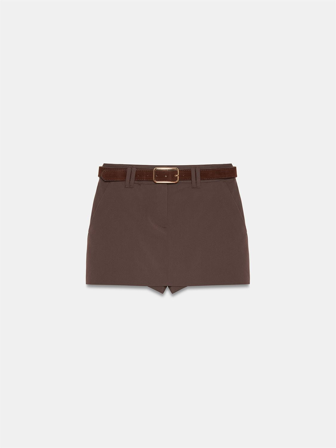 Bältad mini skort - Brun