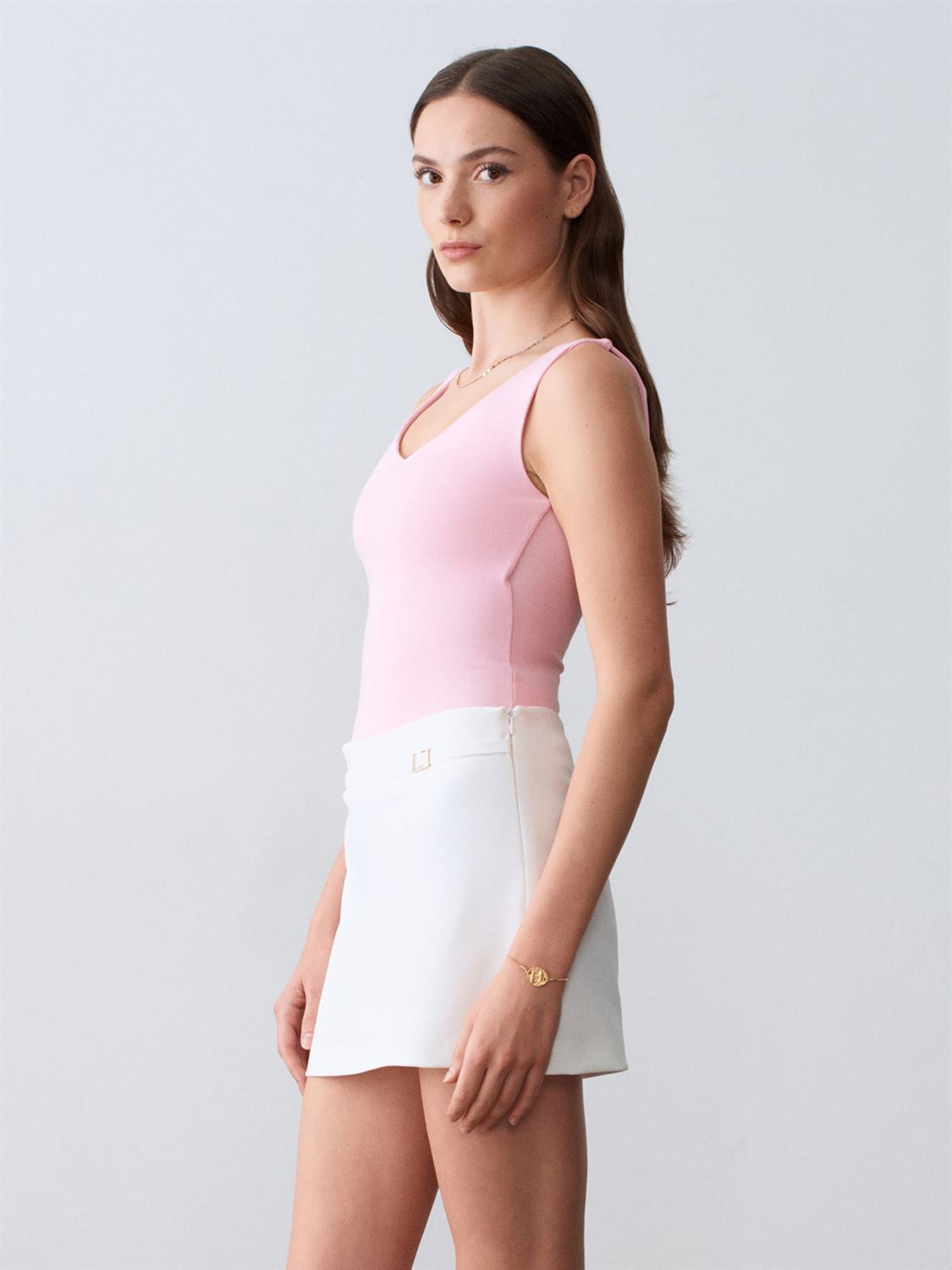 Mini skort med spänne - Vit