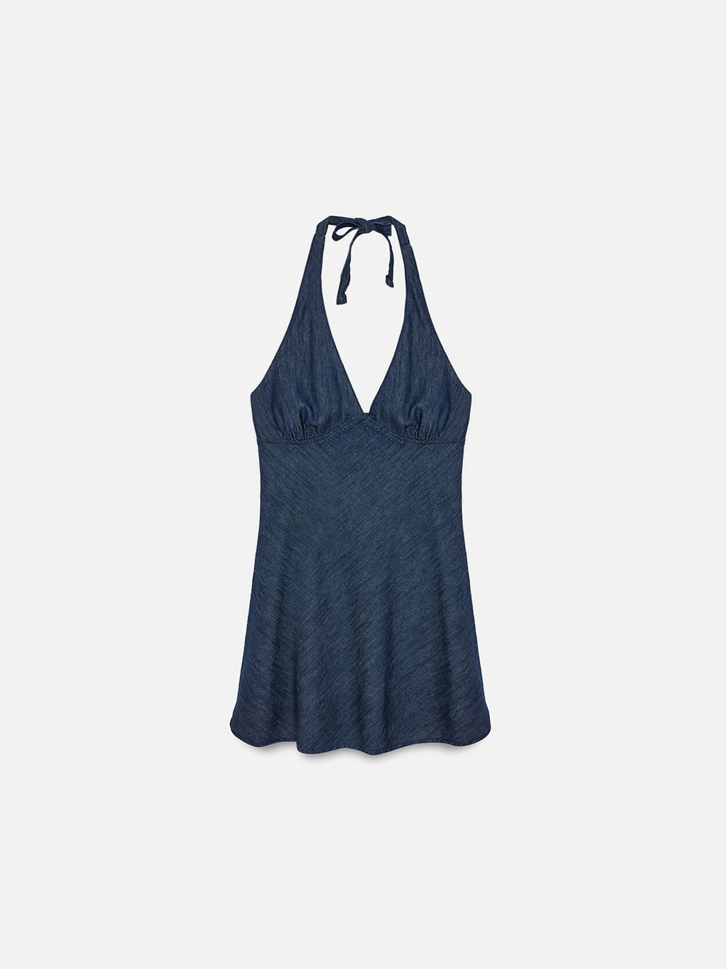 Klänning Med Knytning I Nacken, Denimlook - Marinblå