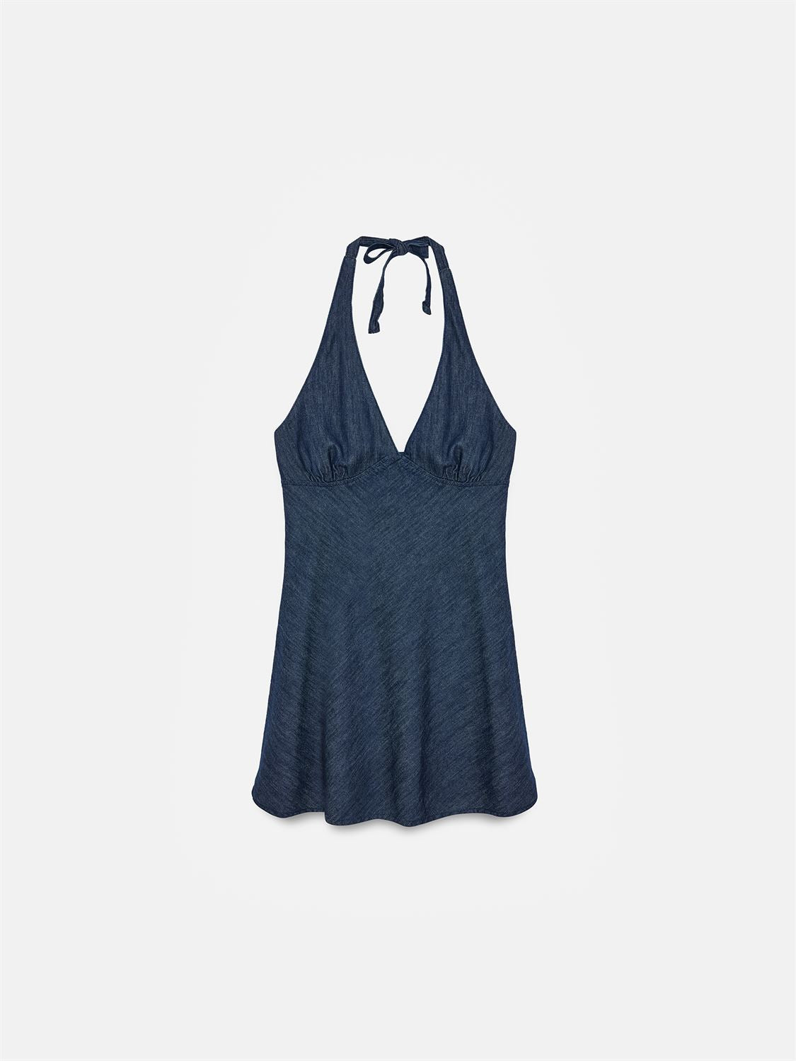 Klänning Med Knytning I Nacken, Denimlook - Marinblå