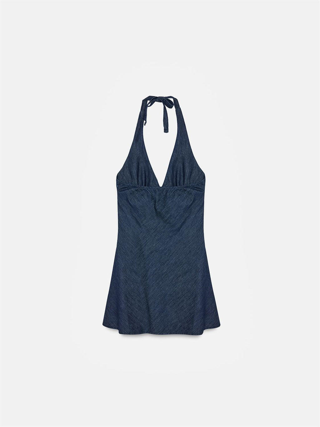 Klänning Med Knytning I Nacken, Denimlook - Marinblå